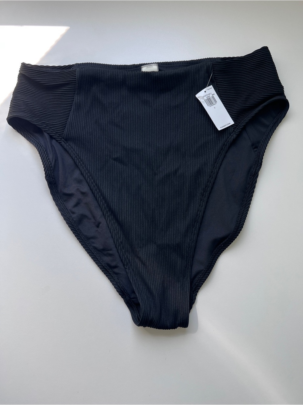 Black Ribbed High-Waist Bikini Bottoms